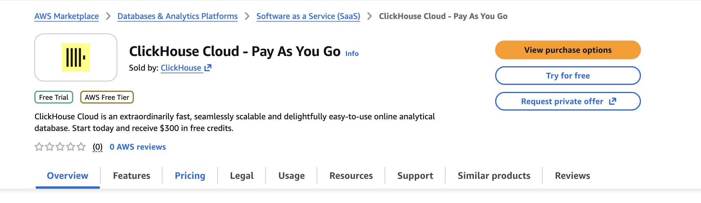 구매 옵션을 표시하는 AWS Marketplace