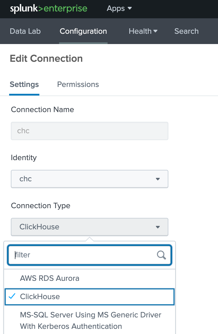 Splunk DB Connect 새 연결 버튼